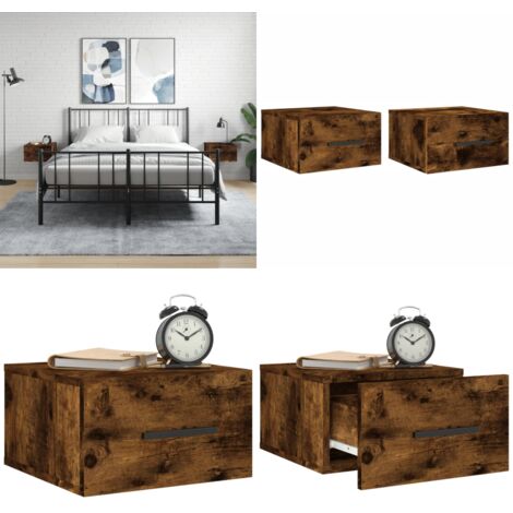 Comodini a Muro 2 pz Rovere Fumo 35x35x20 cm - Comodino sospeso - Comodino in legno