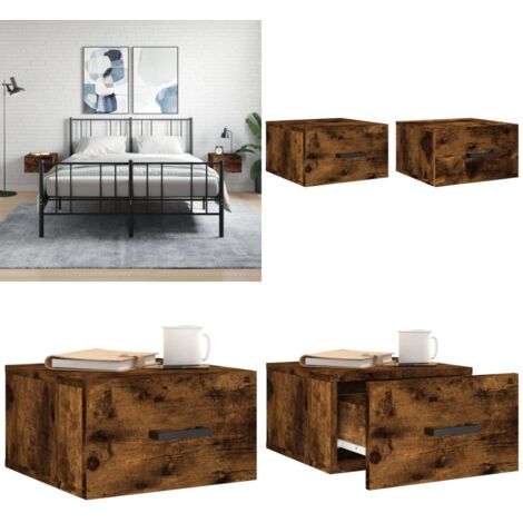 Comodini a Muro 2 pz Rovere Fumo 35x35x20 cm - Comodino sospeso - Comodino in legno