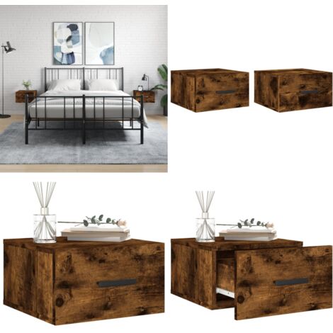 Comodini a Muro 2 pz Rovere Fumo 35x35x20 cm - Comodino sospeso - Comodino in legno