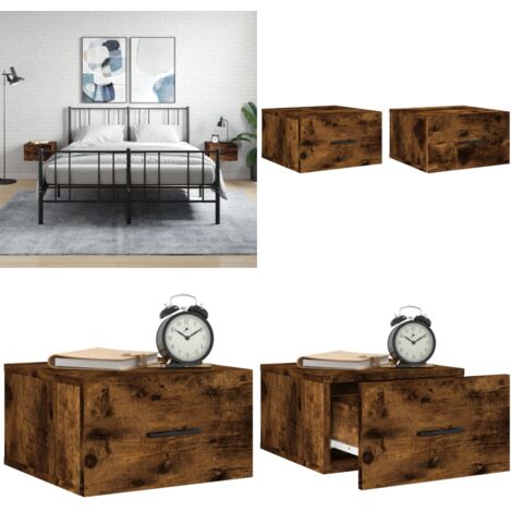 Comodini a Muro 2 pz Rovere Fumo 35x35x20 cm - Comodino sospeso - Comodino in legno