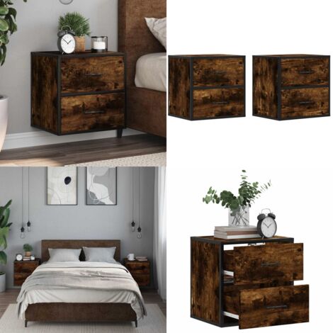 Comodini a Muro 2 pz Rovere Fumo 40x31x39,5 cm - Comodino a parete - Comodino con cassetti