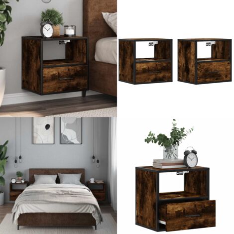 Comodini a Muro 2 pz Rovere Fumo 40x31x39,5 cm - Comodino a parete - Comodino con cassetto