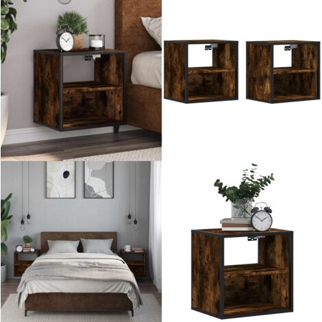 Comodini a Muro 2 pz Rovere Fumo 40x31x39,5 cm - Comodino a parete - Comodino con ripiano