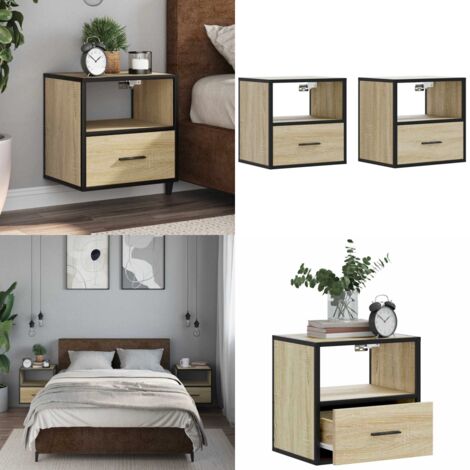 Comodini a Muro 2 pz Rovere Sonoma 40x31x39,5 cm - Comodino a parete - Comodino con cassetto