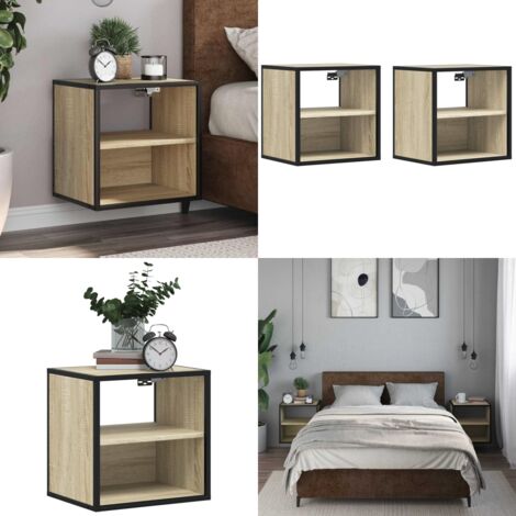 Comodini a Muro 2 pz Rovere Sonoma 40x31x39,5 cm - Comodino a parete - Comodino con ripiano