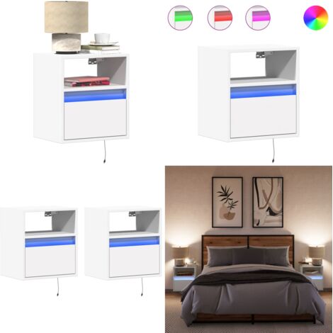 Comodini a Parete con Luci LED 2 pz Bianchi - Luci LED - Arredamento camera da letto
