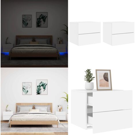 Comodini a Parete con Luci LED 2 pz Bianchi - Luci led - Comodino con luci rgb