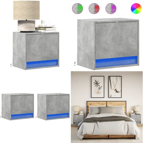 Comodini a Parete con Luci LED 2 pz Grigio Cemento - Luci LED - Arredamento camera da letto