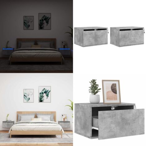 Comodini a Parete con Luci LED 2 pz Grigio Cemento - Luci led - Comodino con luci rgb
