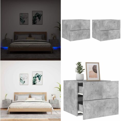 Comodini a Parete con Luci LED 2 pz Grigio Cemento - Luci led - Comodino con luci rgb