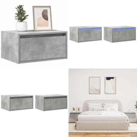 Comodini a Parete con Luci LED 2 pz Grigio Cemento - Luci led - Comodino con luci rgb
