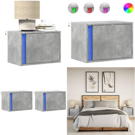 Comodini a Parete con Luci LED 2 pz Grigio Cemento - Luci led - Comodino da parete