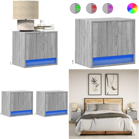 Comodini a Parete con luci LED 2 pz Grigio Sonoma - Comodini da parete con luci rgb - Comodini da parete con cassetto