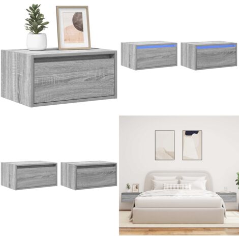 Comodini a Parete con luci LED 2 pz Grigio Sonoma - Luci LED - Comodino con luci RGB