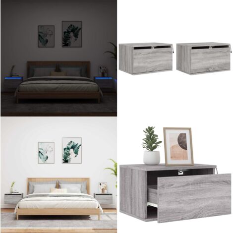 Comodini a Parete con luci LED 2 pz Grigio Sonoma - Luci led rgb - Comodino a sospensione