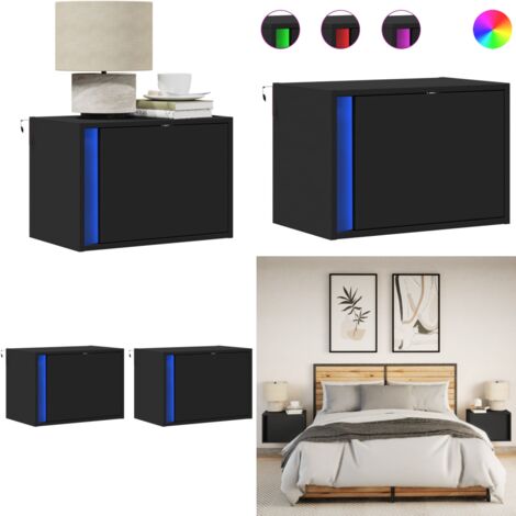 Comodini a Parete con Luci LED 2 pz Neri - Luci LED - Comodino con luci