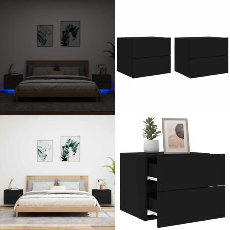 Comodini a Parete con Luci LED 2 pz Neri - Luci led - Comodino con luci rgb