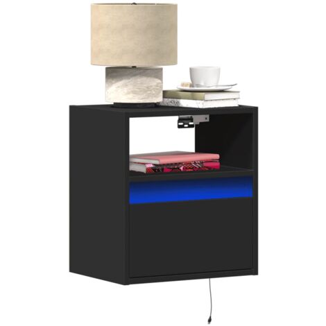 Comodini a Parete con Luci LED 2 pz Neri vidaXL 745874