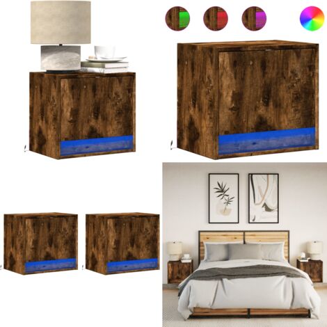Comodini a Parete con luci LED 2 pz Rovere Fumo - Luci LED - Arredamento camera da letto
