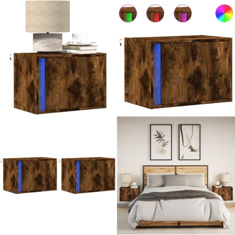 Comodini a Parete con luci LED 2 pz Rovere Fumo - Luci led - Comodino con luci