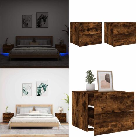 Comodini a Parete con luci LED 2 pz Rovere Fumo - Luci led - Comodino con luci rgb