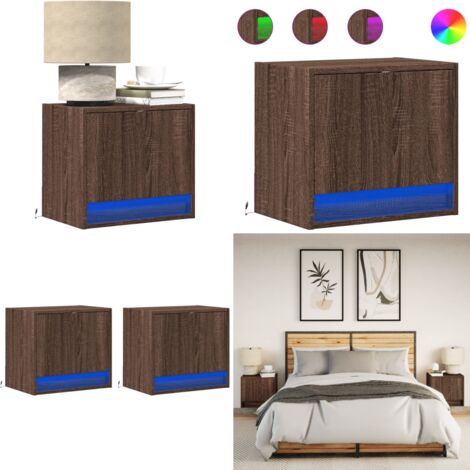 Comodini a Parete con luci LED 2 pz Rovere Marrone - Luci LED - Arredamento camera da letto