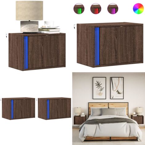 Comodini a Parete con luci LED 2 pz Rovere Marrone - Luci LED - Arredamento camera da letto