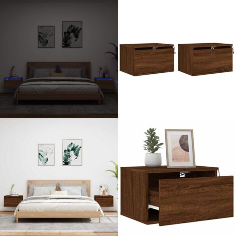 Comodini a Parete con luci LED 2 pz Rovere Marrone - Luci led - Comodino con luci rgb