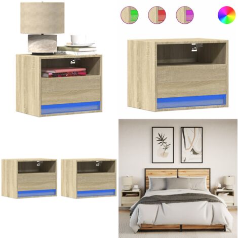 Comodini a Parete con luci LED 2 pz Rovere Sonoma - Comodini da parete con luci rgb - Comodini da parete con cassetto
