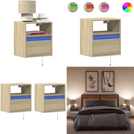 Comodini a Parete con luci LED 2 pz Rovere Sonoma - Luci LED - Arredamento camera da letto