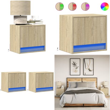 Comodini a Parete con luci LED 2 pz Rovere Sonoma - Luci LED - Arredamento camera da letto