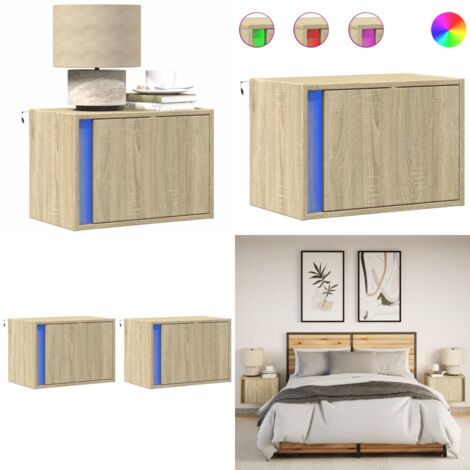 Comodini a Parete con luci LED 2 pz Rovere Sonoma - Luci LED - Arredamento camera da letto