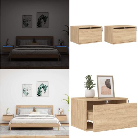 Comodini a Parete con luci LED 2 pz Rovere Sonoma - Luci led - Comodino con luci rgb