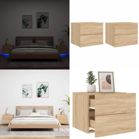 Comodini a Parete con luci LED 2 pz Rovere Sonoma - Luci led - Comodino con luci rgb