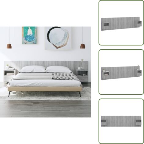 Comodini a parete - vidaXL Testiera Letto con Comodini in Legno Multistrato Grigio Sonoma - Testiera con armadietti