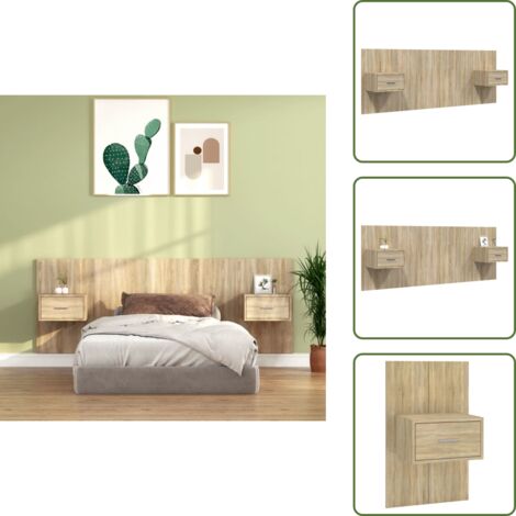 Comodini a parete - vidaXL Testiera Letto con Comodini in Legno Multistrato Rovere Sonoma - Letto con comodini