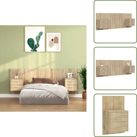 Comodini a parete - vidaXL Testiera Letto con Comodini in Legno Multistrato Rovere Sonoma - Letto con comodini