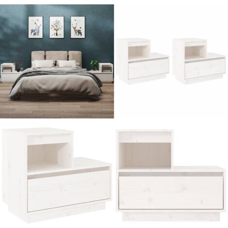 Comodini Bianchi 2 pz 60x34x51 cm in Legno Massello di Pino - Comodino bianco - Comodino in pino