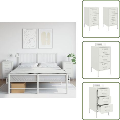 Comodini bianchi - vidaXL Comodini 2 pz Bianchi 36x39x68 cm in Acciaio - Comodini 2 pezzi