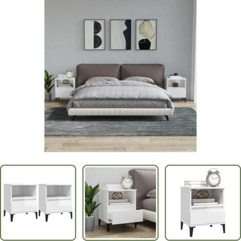 Comodini -  Comodini 2 pz in Bianco Lucido 40x35x50 cm