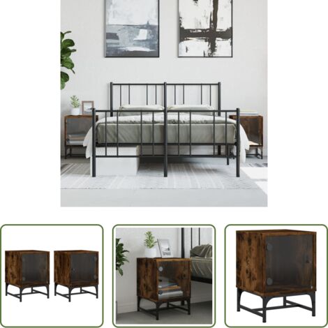 Comodini con ante -  Comodini con Ante in Vetro 2pz Rovere Fumo 35x37x50 cm