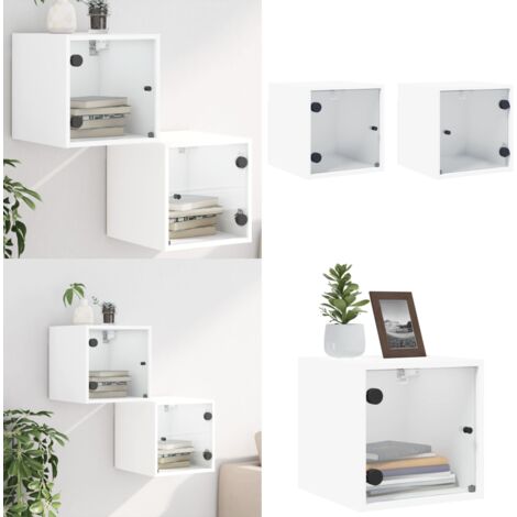 Comodini con Ante in Vetro 2pz Bianco 35x37x35 cm - Comodini in vetro - Comodini con ante