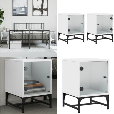 Comodini con Ante in Vetro 2pz Bianco 35x37x50 cm - Comodino con ante in vetro - Comodino moderno