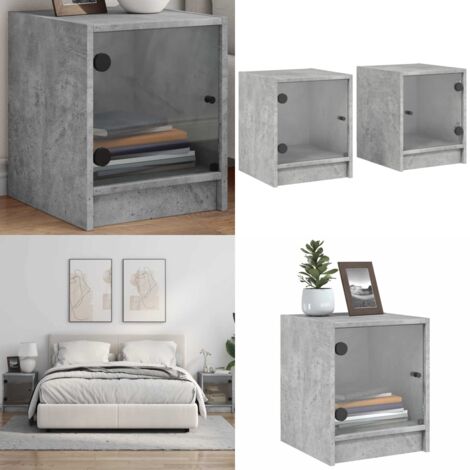 Comodini con Ante in Vetro 2pz Grigio Cemento 35x37x42 cm - Comodino con ante in vetro - Comodino da camera da letto