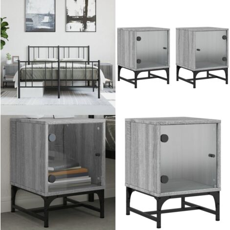 Comodini con Ante in Vetro 2pz Grigio Sonoma 35x37x50 cm - Comodino con ante in vetro - Comodino moderno