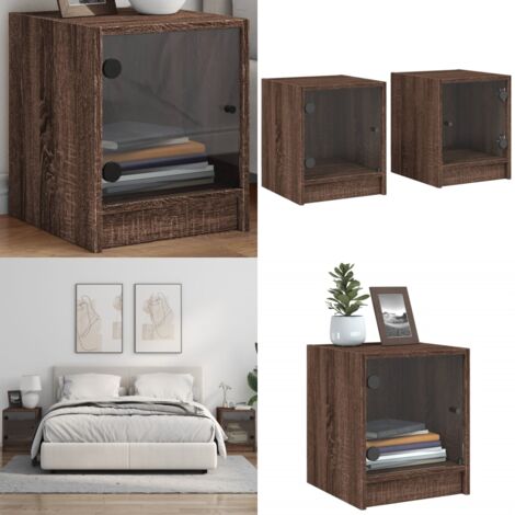Comodini con Ante in Vetro 2pz Rovere Marrone 35x37x42 cm - Comodino con ante in vetro - Comodino con piano d'appoggio