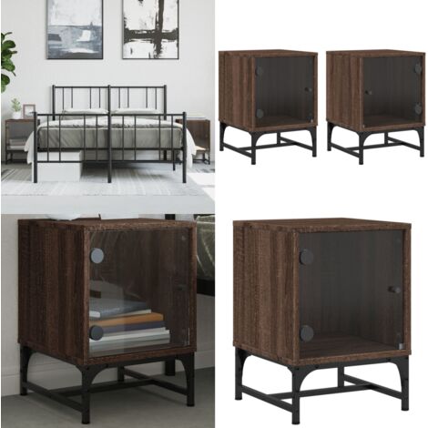 Comodini con Ante in Vetro 2pz Rovere Marrone 35x37x50 cm - Comodino con ante in vetro - Comodino con piano d'appoggio