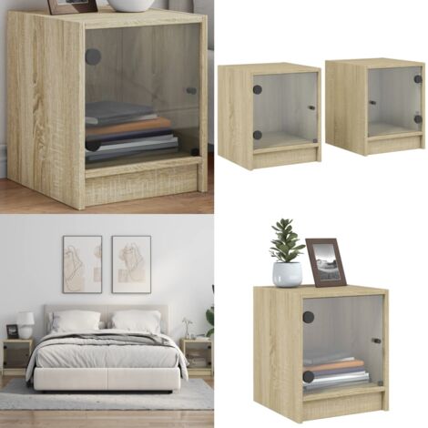 Comodini con Ante in Vetro 2pz Rovere Sonoma 35x37x42 cm - Comodino con ante in vetro - Comodino con piano stabile