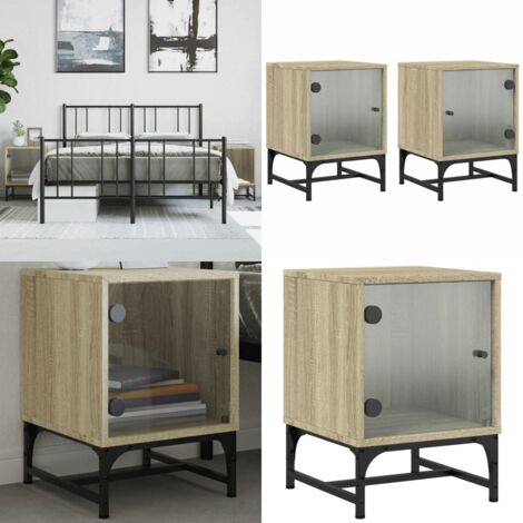 Comodini con Ante in Vetro 2pz Rovere Sonoma 35x37x50 cm - Comodino con ante in vetro - Comodino con piano d'appoggio
