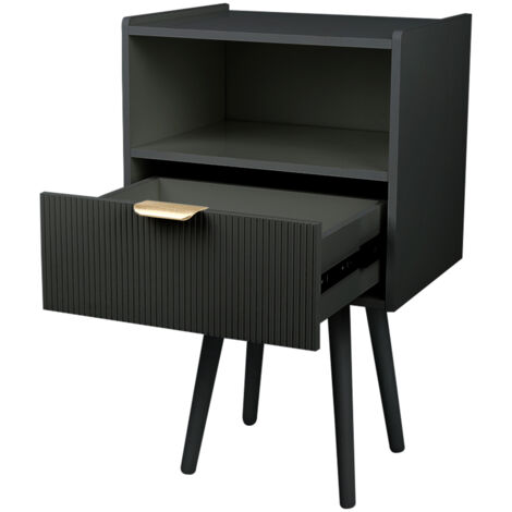 Comodini con cassetti, comodino con gambe, comodino, cassettiera, 42x30x65cm, nero